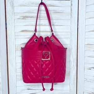 LOVE MOSCHINO l Red Quilt Draw String Bucket Bag Designer